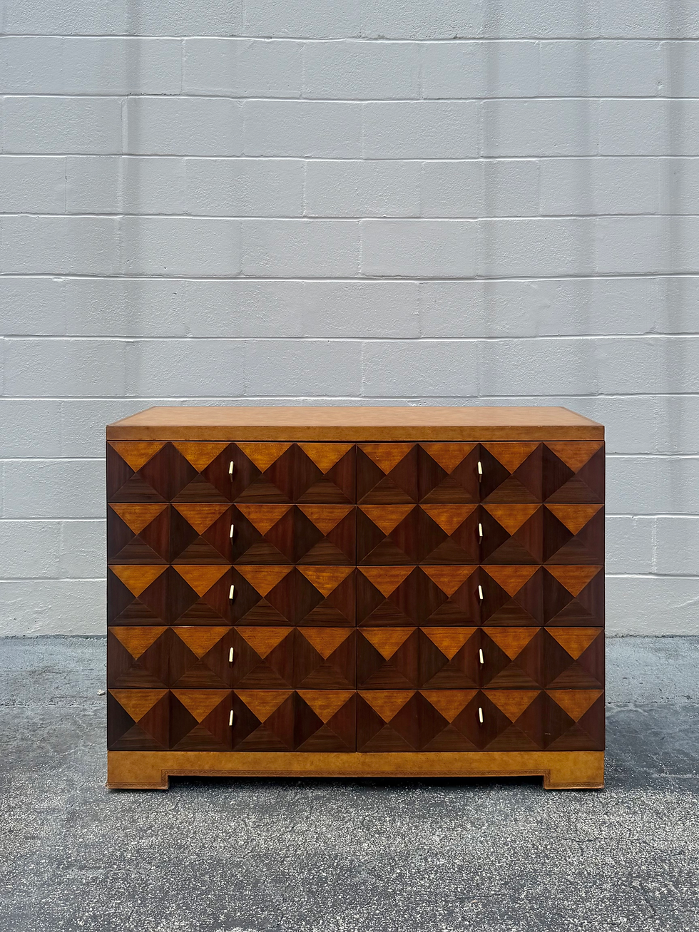 Thumbnail: Vintage MCM Maitland Smith Inlaid Pyramidal Chest of Drawers