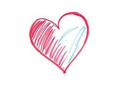 Heart drawn and colored in by a crayon as if done by a child with a transparent background