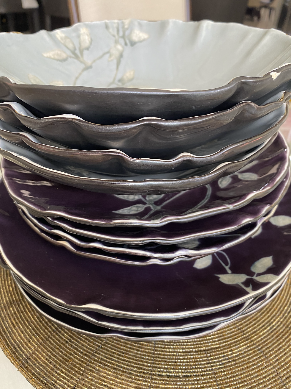 Thumbnail: Z Gallerie 12 piece Dish Set - Ceramic Lavender/Gray Floral Design