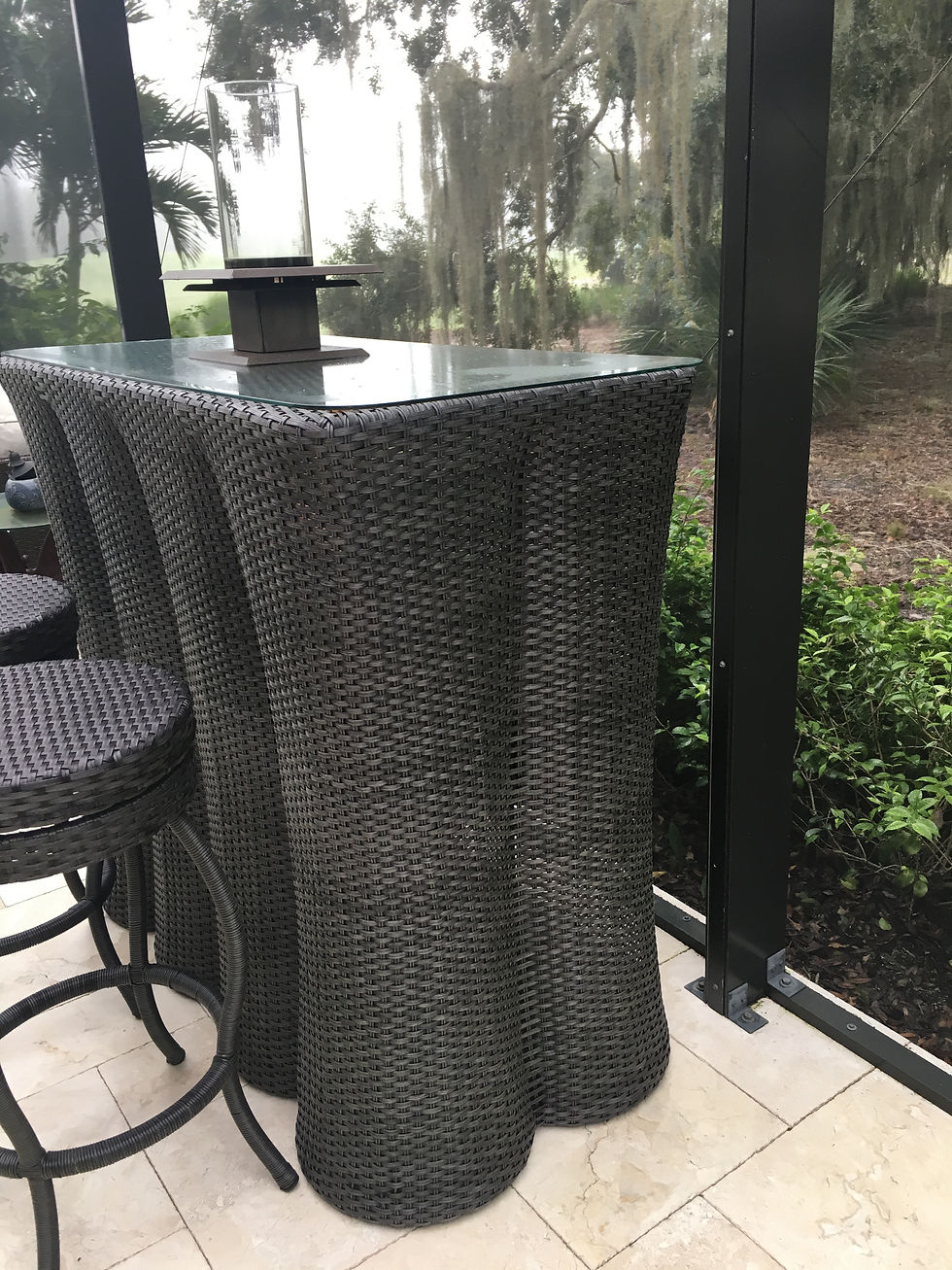 Thumbnail: Frontgate Outdoor Bar with two stools