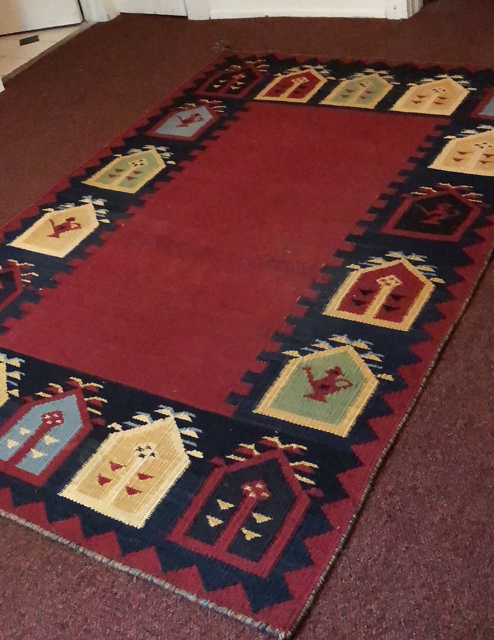 Thumbnail: Wool Rug with Printed Border and Tassels 5' x 8'