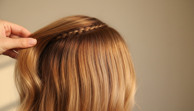 Close-up view of fine hair with a discreet row of hand tied extensions
