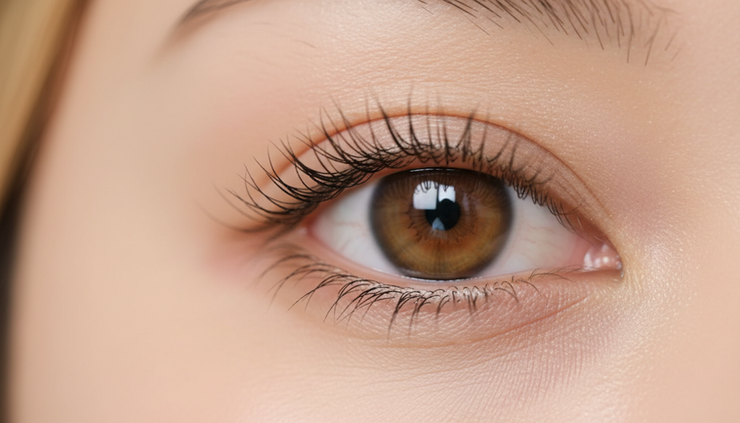 Close-up view of a softly lifted lash line with separated lashes