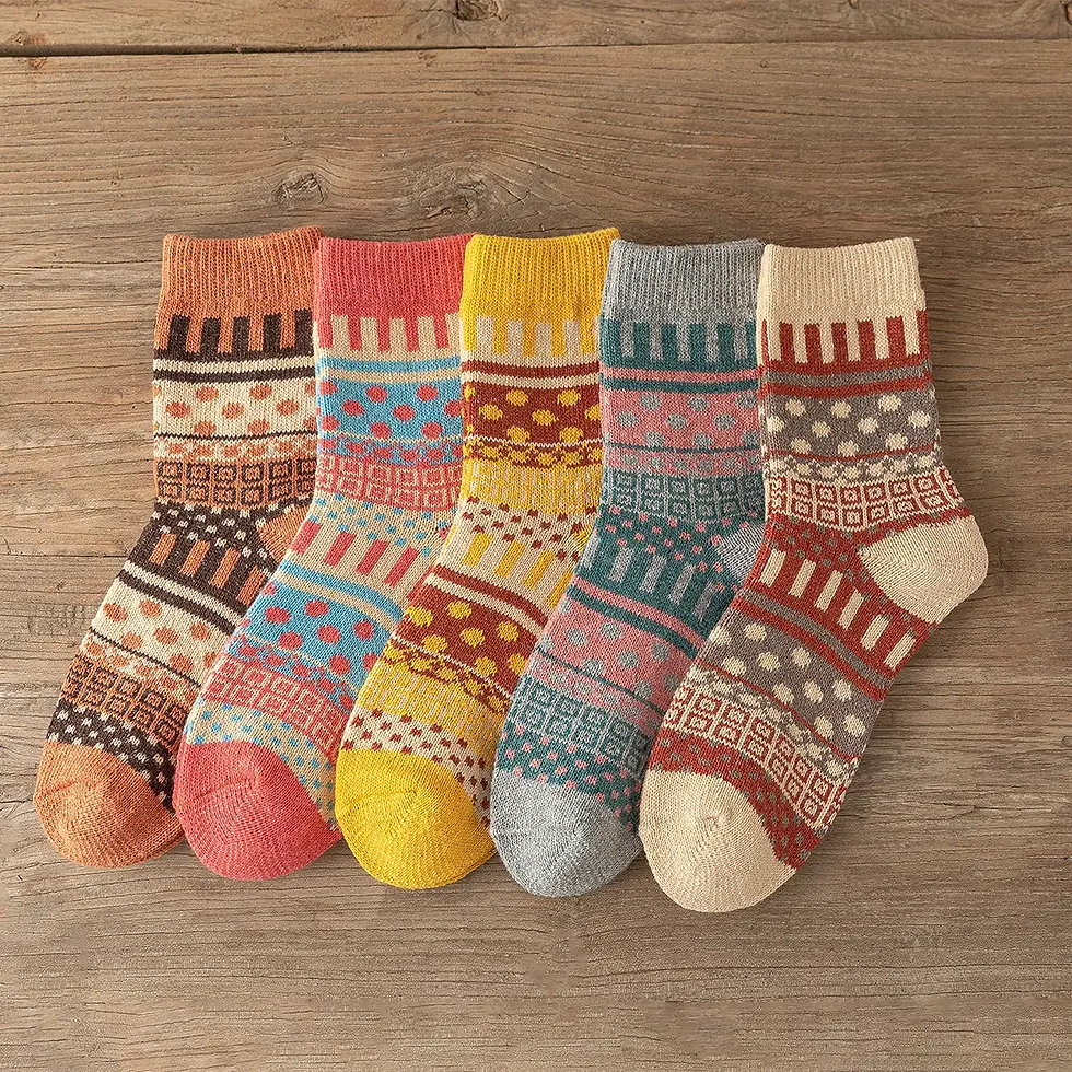 Thumbnail: 5Pairs winter Thick Warm Women Socks Vintage  Colourful Socks Gift