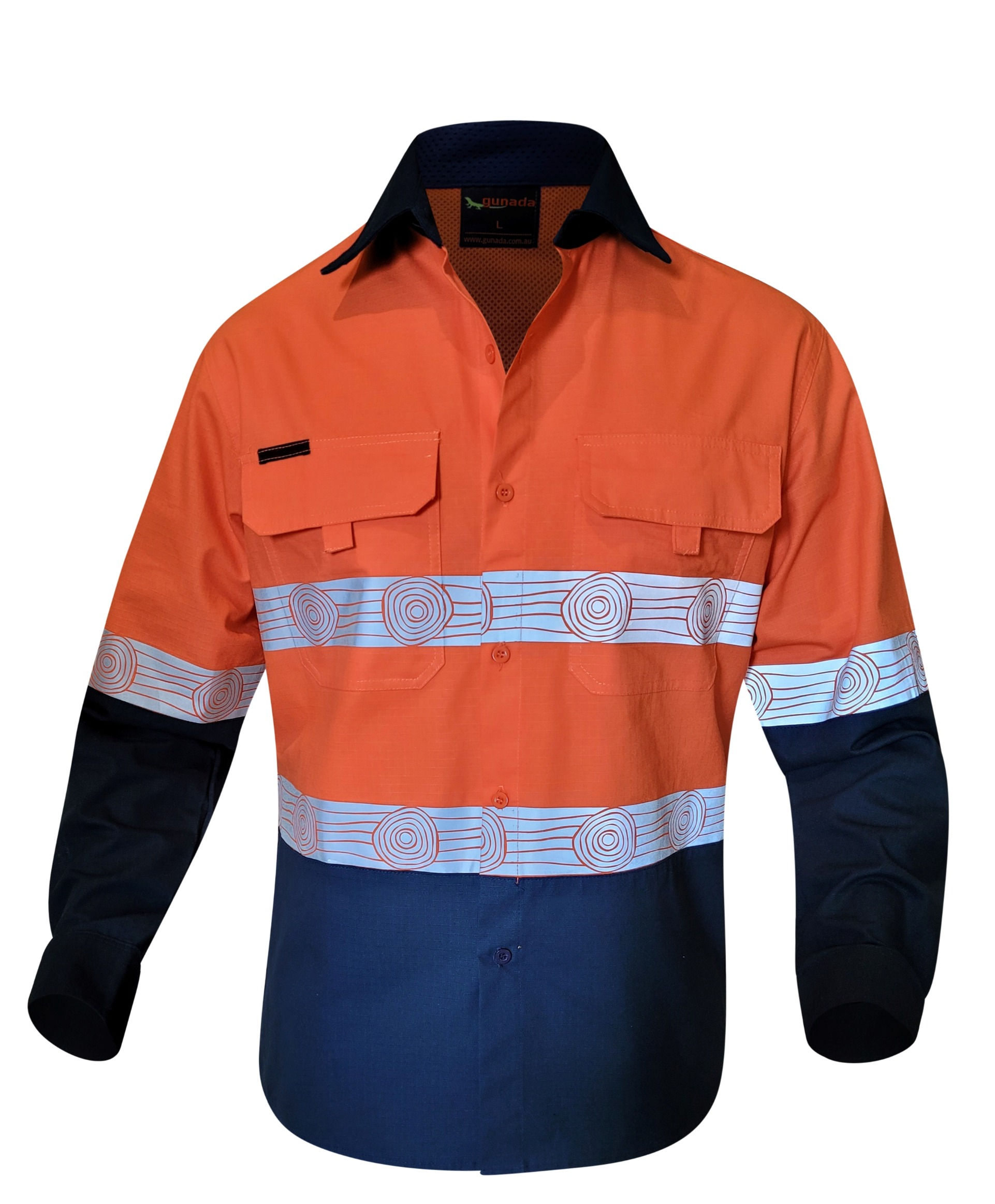 Orange & Navy Cotton Rip-Stop Fabric Shirt
