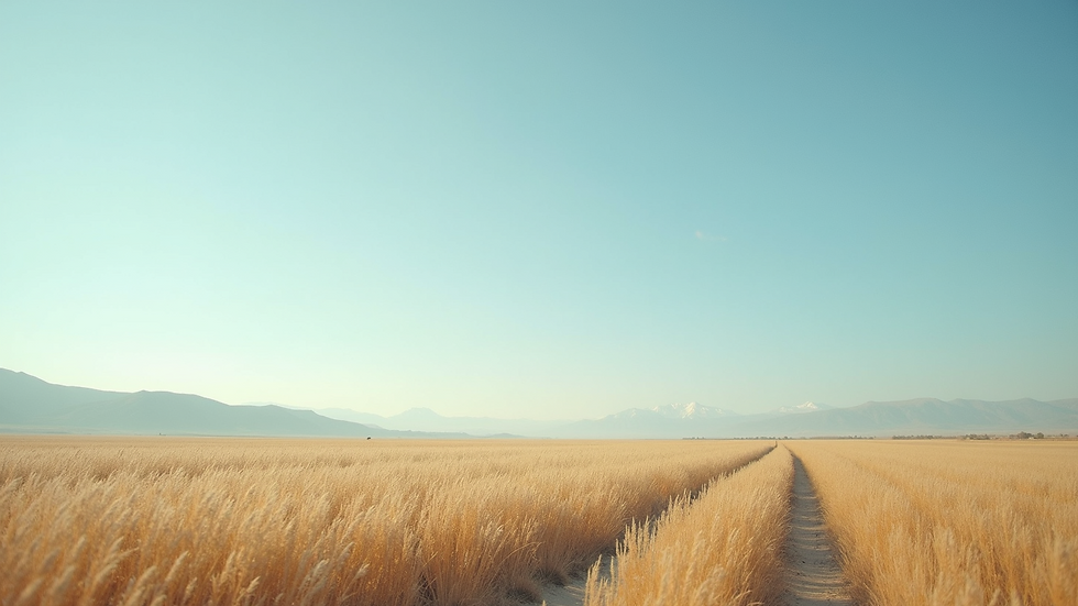Wide angle view of a serene landscape with a clear view of the sky