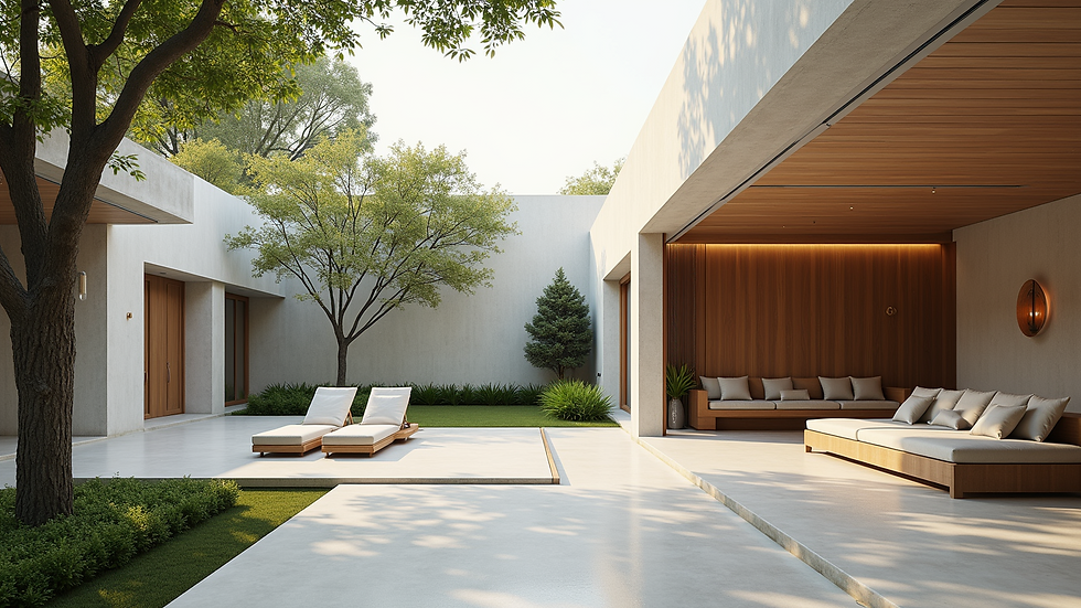 Wide angle view of an elegantly designed luxury outdoor space