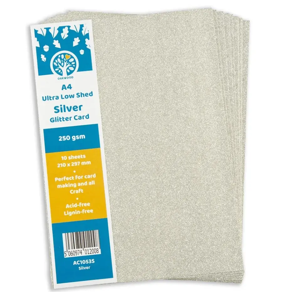 Silver - A4 Low Shed Glitter Card - Pack of 10 By Oakwood - Craftmania Stock Photo 1