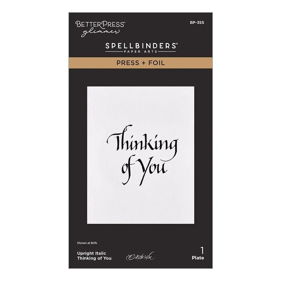Upright Italic Thinking of You Press + Foil Plate by Paul Antonio For Spellbinders - Craftmania Stock Photo 1