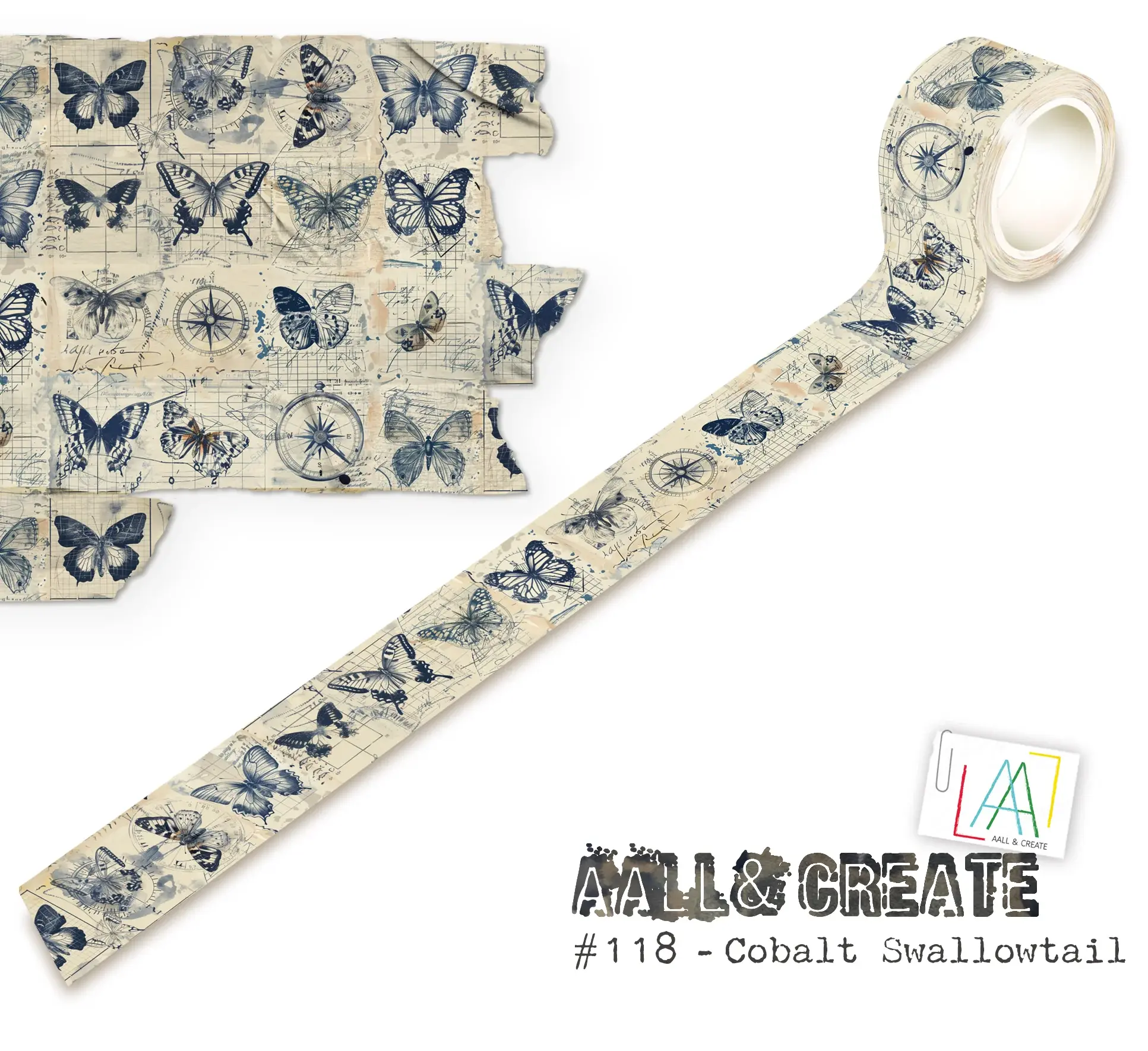 Cobalt Swallowtail - 25mm x 10m Washi Tape By All and Create - Craftmania Stock Photo 1