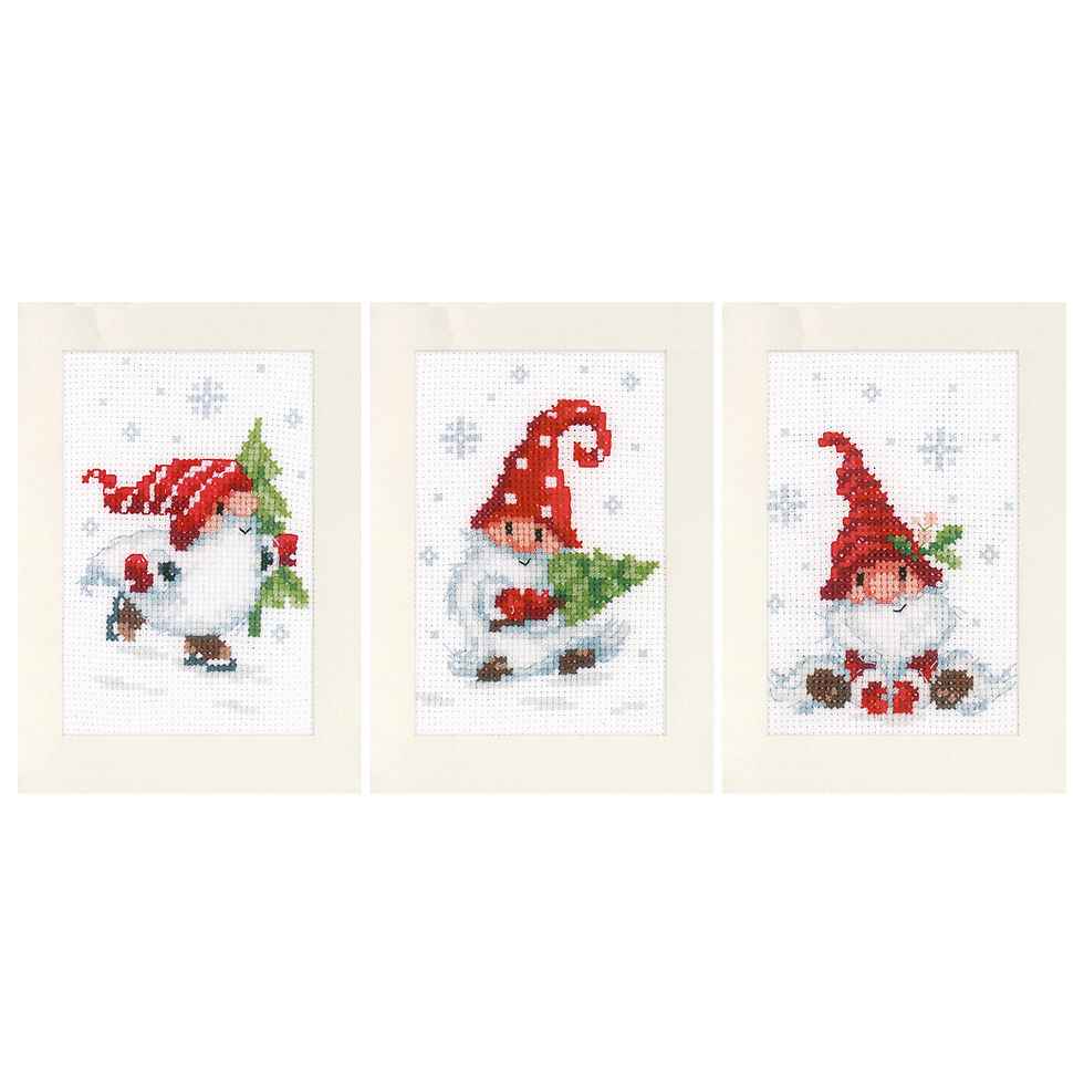 Greeting Cards Christmas Gnomes -Counted Cross Stitch Kit - Set of 3 By Vervaco - Craftmania Stock Photo 1