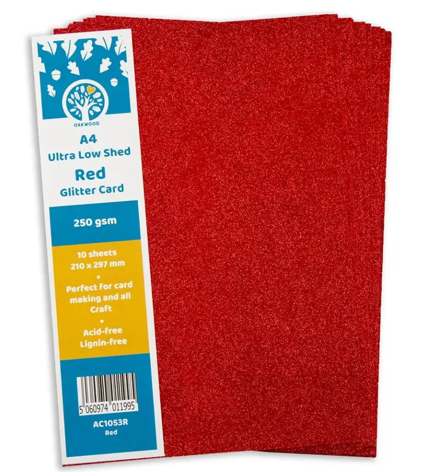 Red - A4 Low Shed Glitter Card - Pack of 10 By Oakwood - Craftmania Stock Photo 1