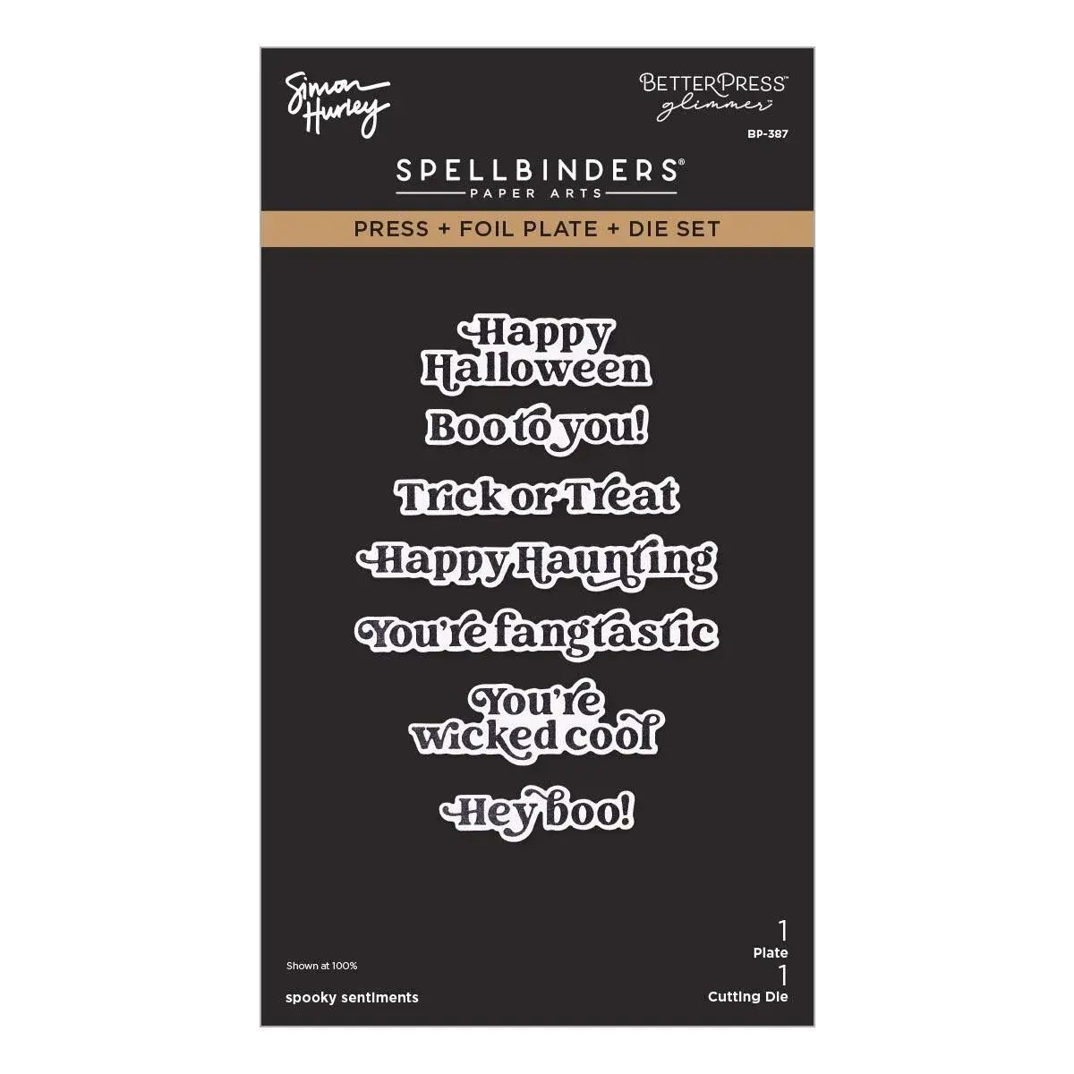 Spooky Sentiments Press + Foil Plate & Die Set by Simon Hurley For Spellbinders