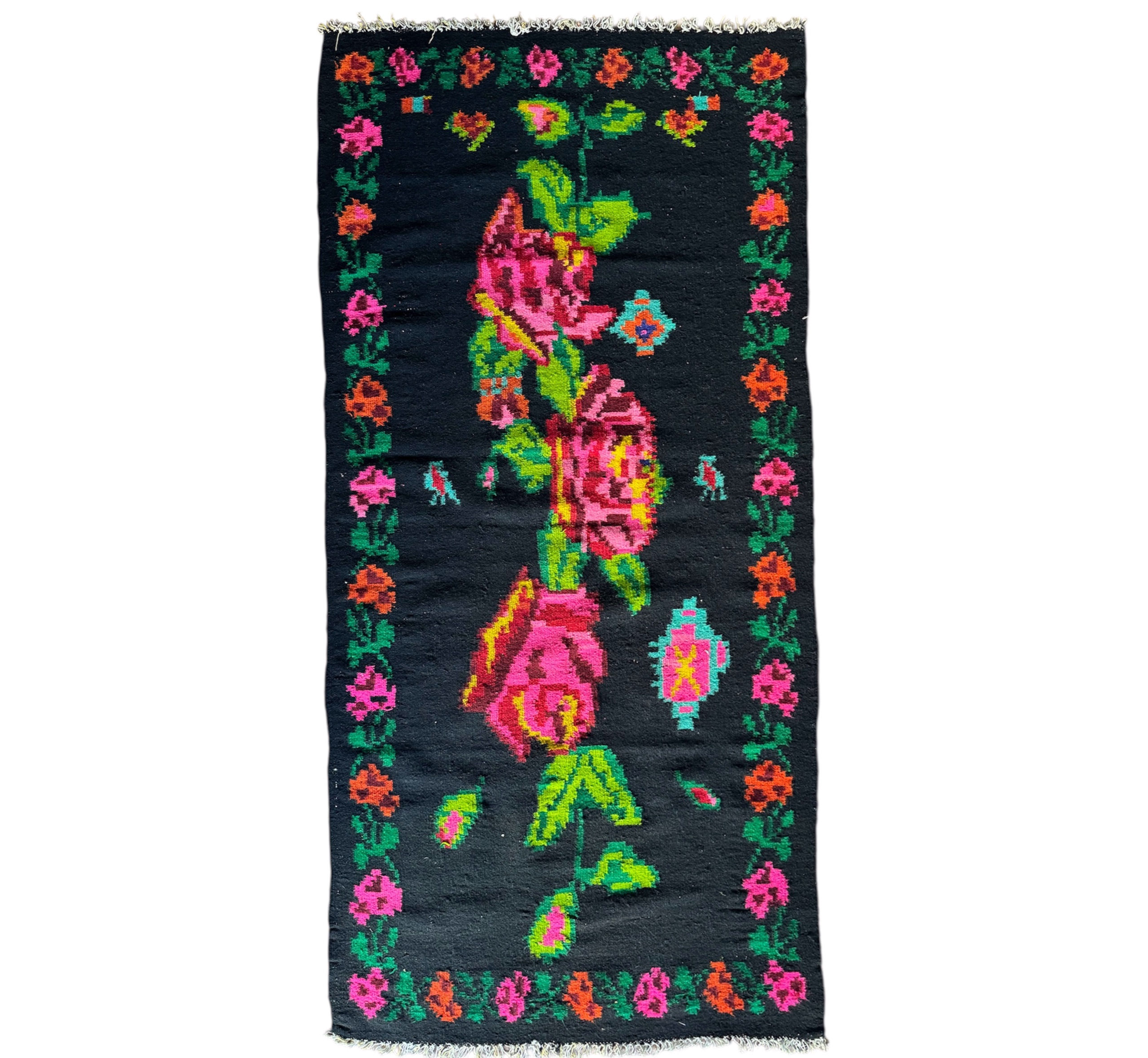 Wool vintage carpet with roses