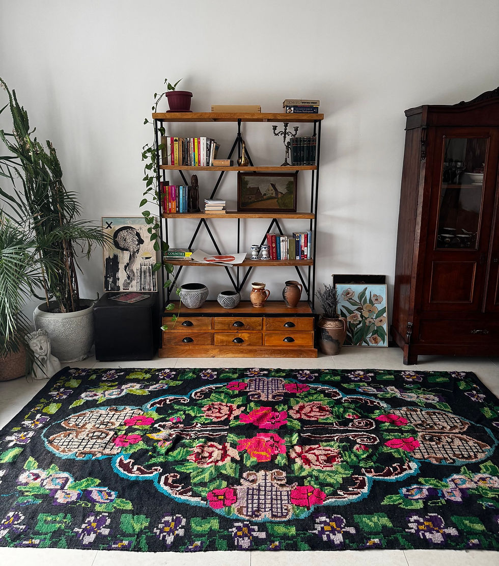 Miniatura: 295x160 Vintage Handmade Wool Floral Carpet from Oltenia, Romania