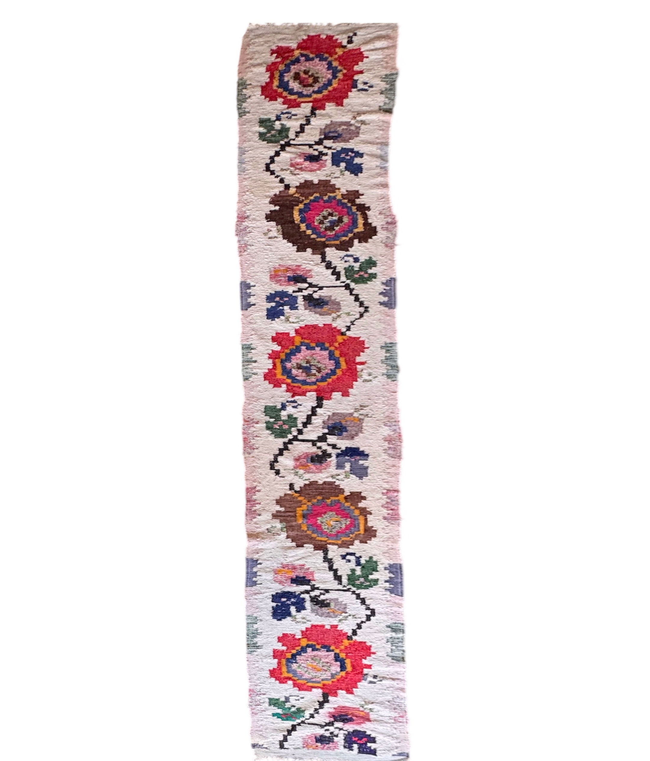 Long white runner carpet made by hand in Romania