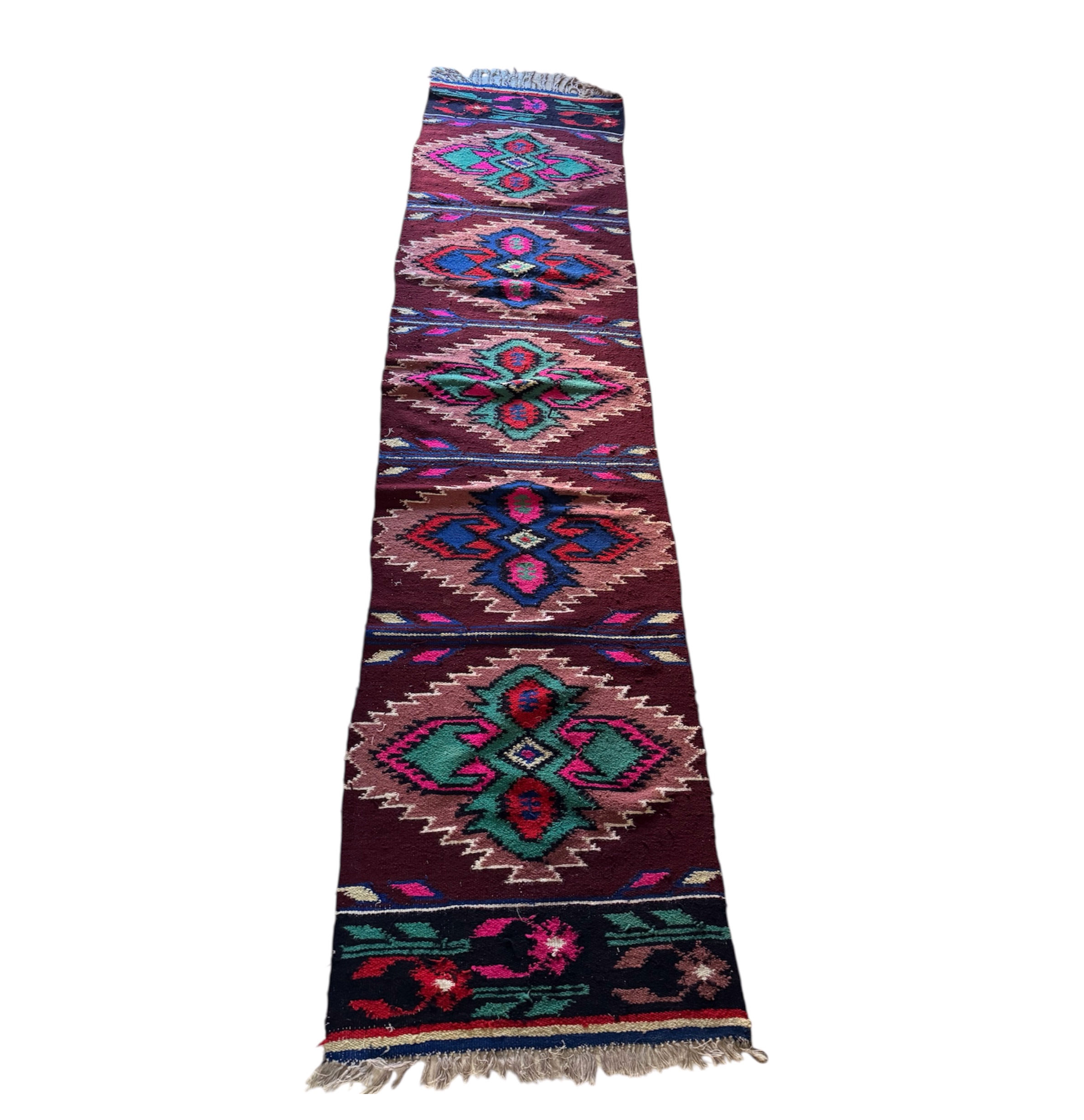 Long wool runner with geometric design handmade in Romania