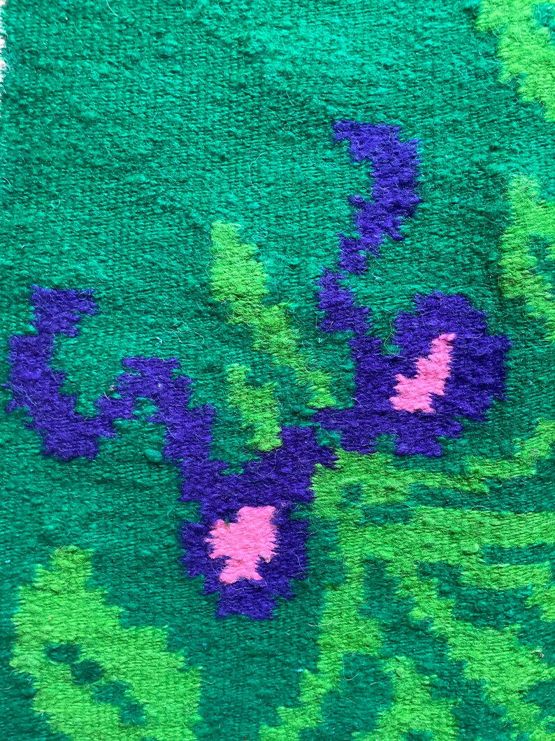 Miniatura: Vintage wool carpet with green background and floral design