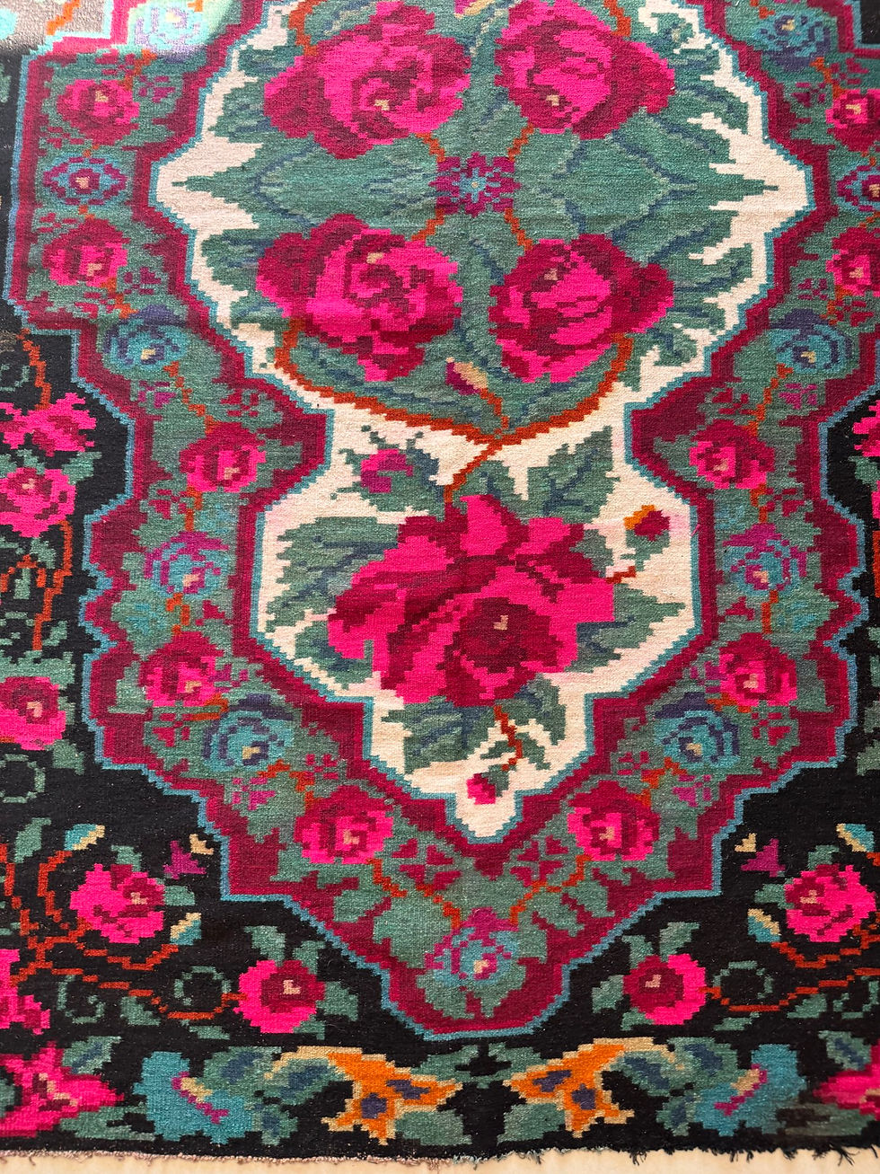 Miniaturbild: 300x200 Antique Bessarabian Handmade Wool Rug – Unique Floral Folk Art Textile