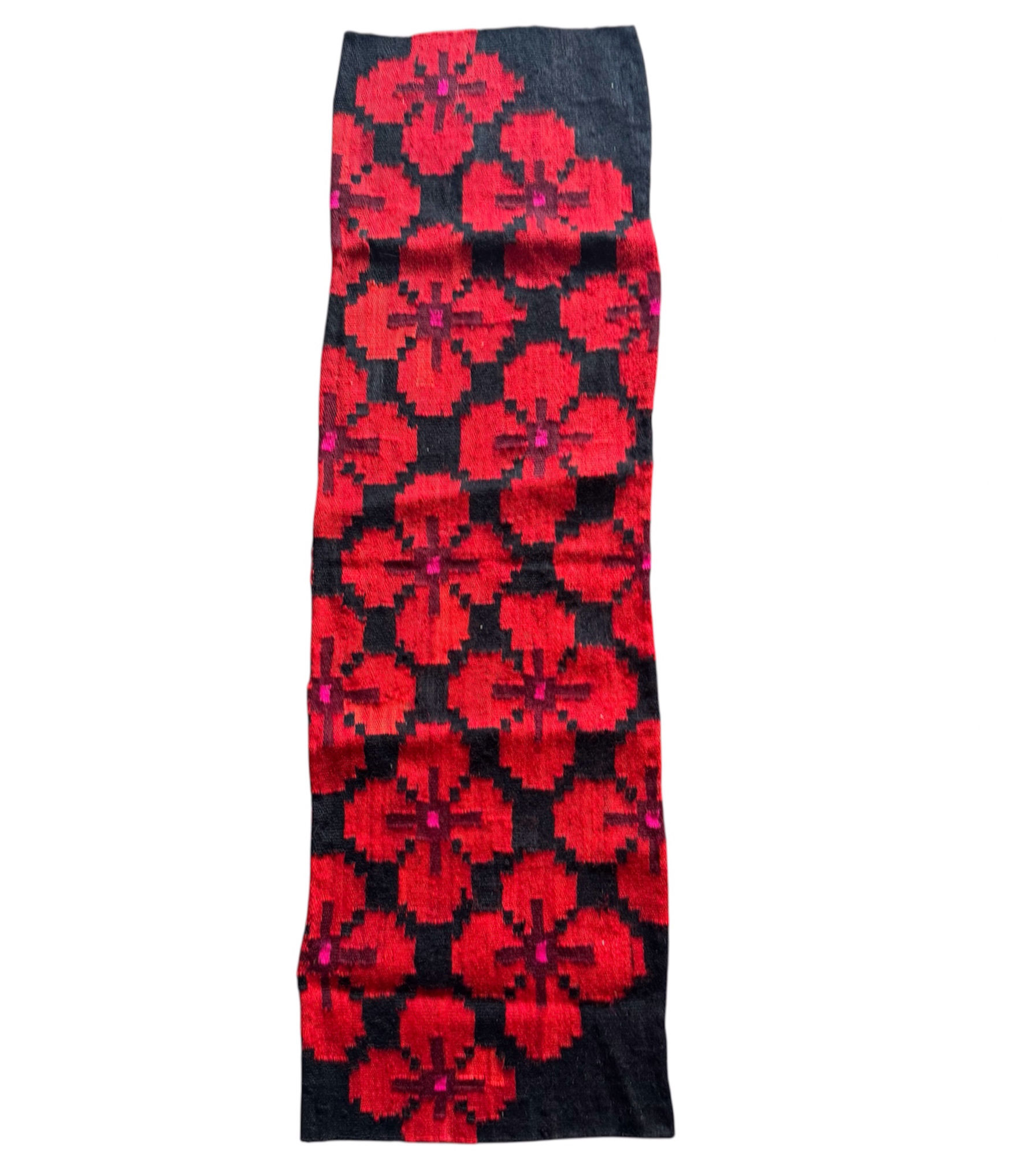 Small wool carpet with red and black floral design