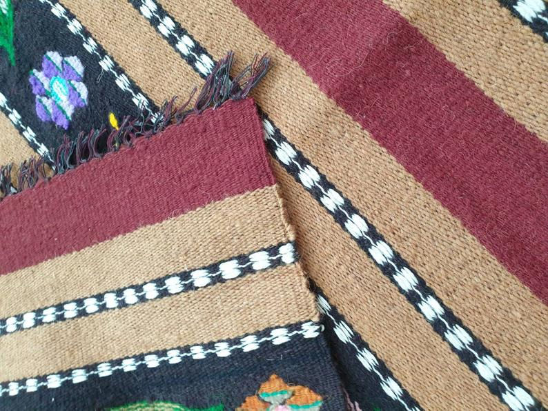 Thumbnail: Romanian vintage carpet or bedspread, floral wool sofa cover duvet