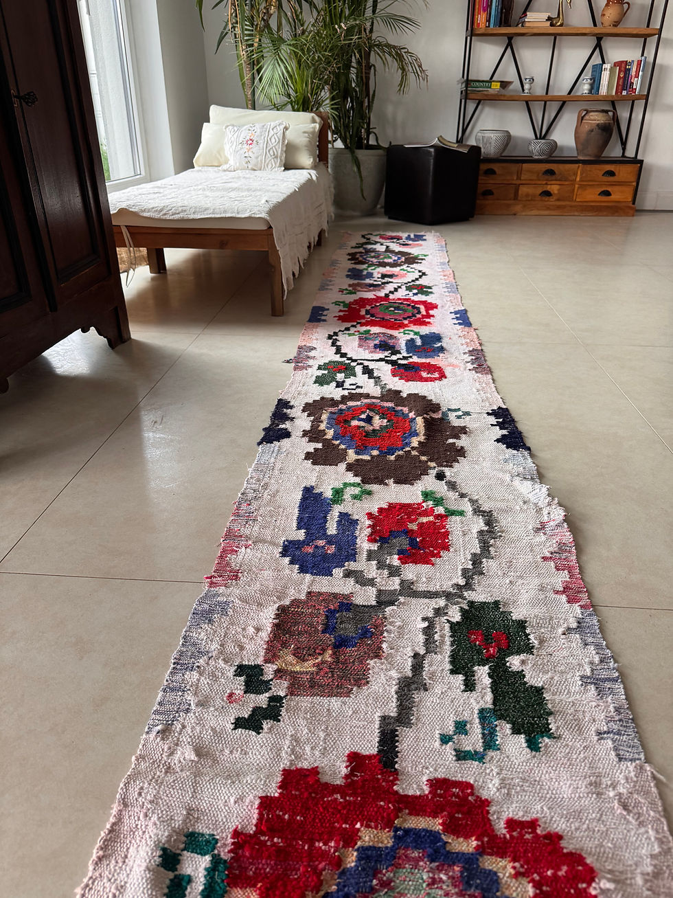 Thumbnail:  Long white runner carpet made by hand 