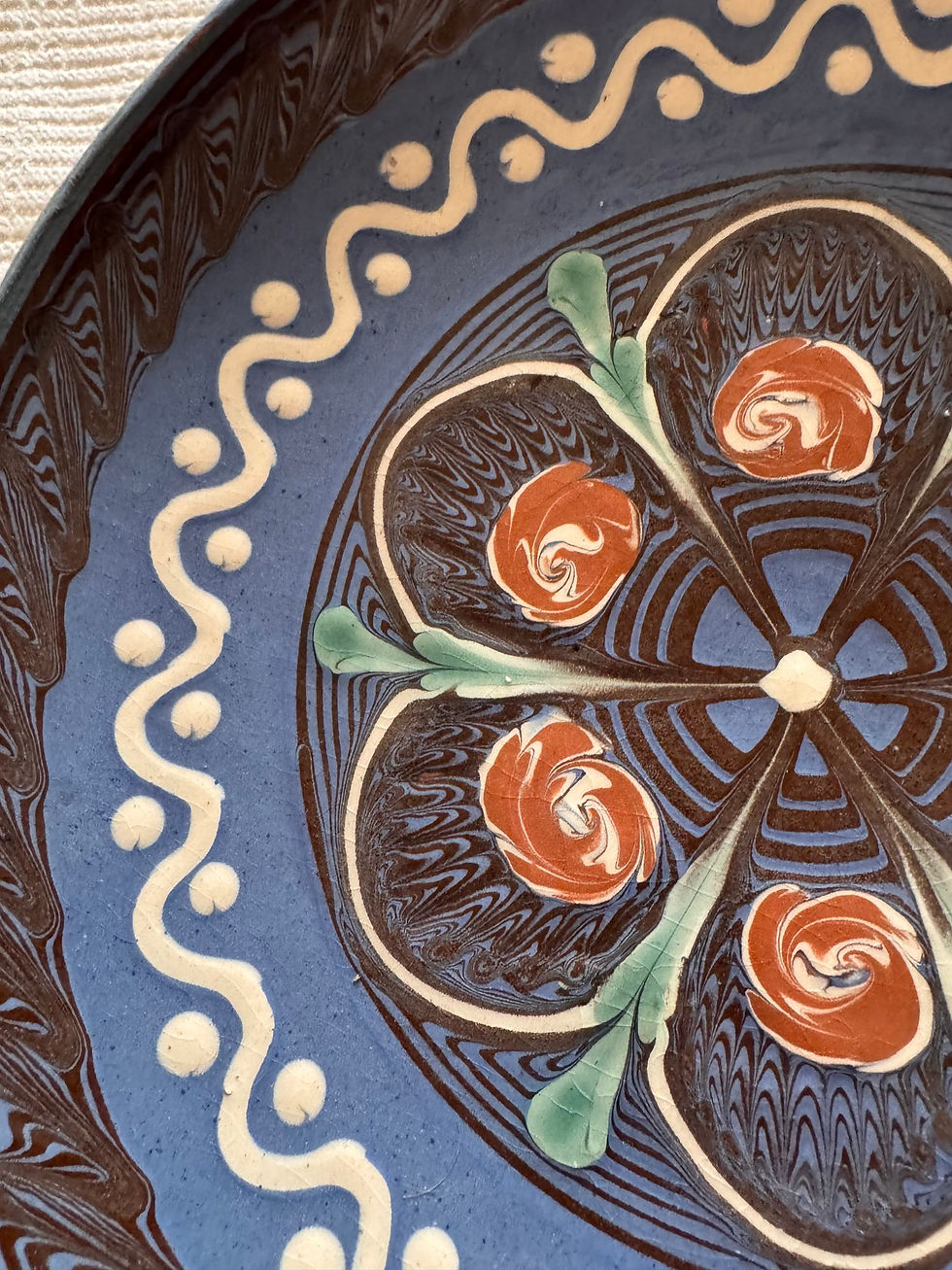 Miniatură: Blue Handmade Traditional Horezu Clay Plate