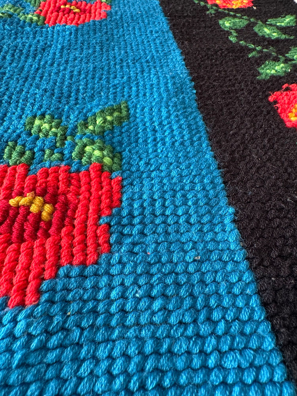 Miniatura: Large Cross stitch wall hanging tapestry with flowers on a blue background