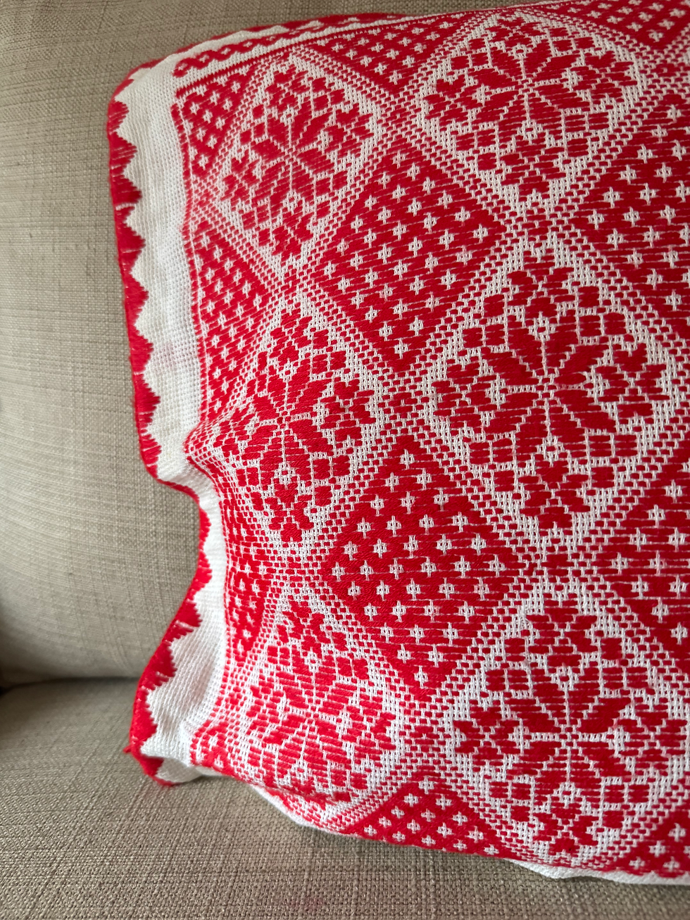 Thumbnail: Red and white pillow case with traditional Romanian embroidery 