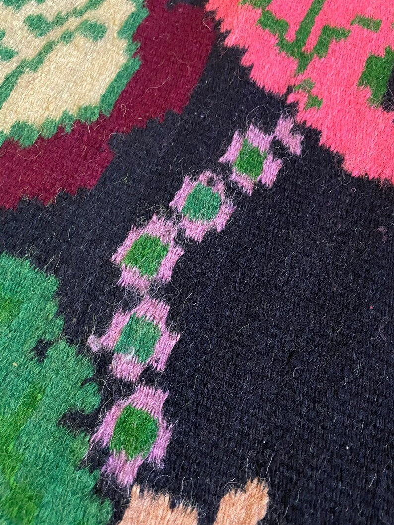 Miniatura: Alfombra kilim vintage de lana rumana diseño floral y hojas marrones
