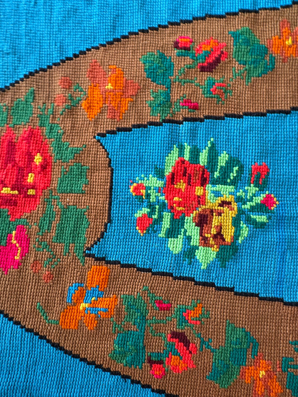 Miniatura: Colourful Cross stitch wall hanging tapestry floral design