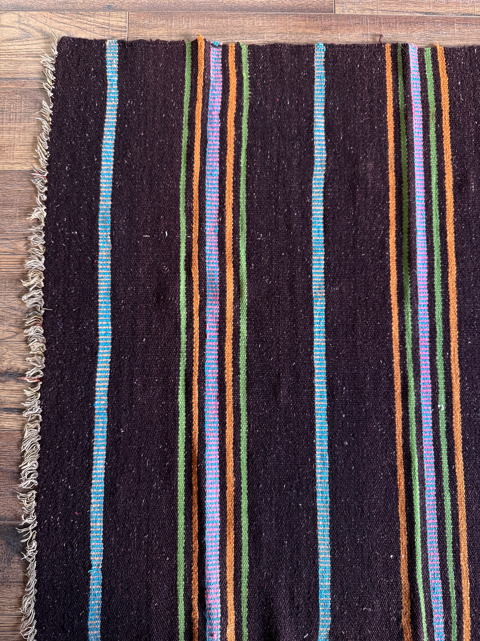 Miniatura: Handwoven Vintage Brown Runner Rug – Simple Striped Design