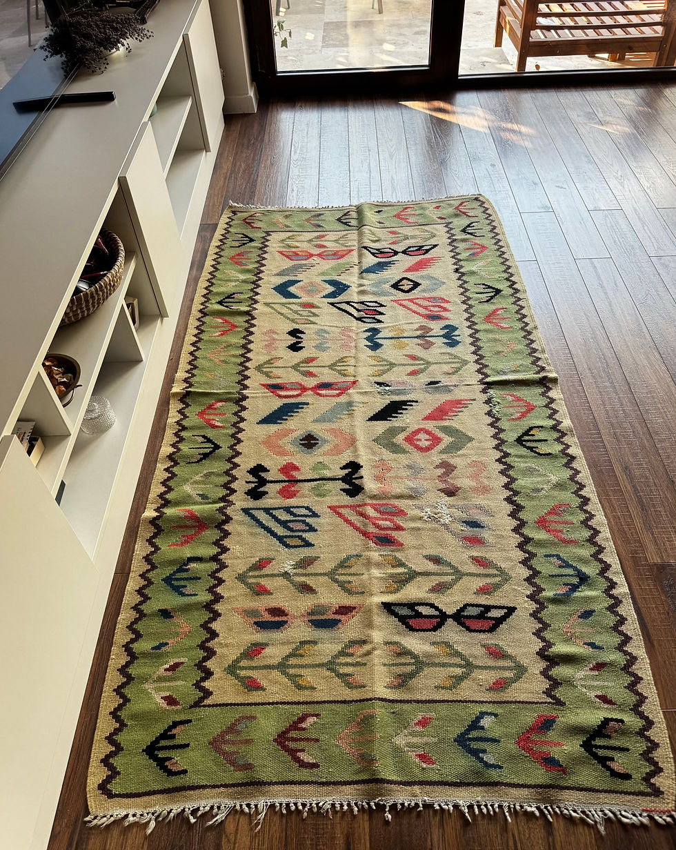 Thumbnail: 190x100 Vintage Oltenia handwoven wool carpet light colours 
