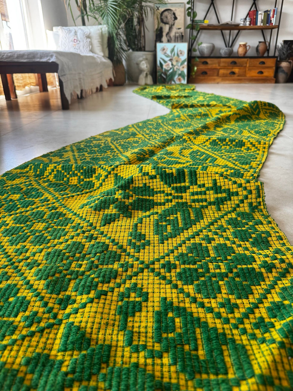 Miniatura: 450x65 Green wool reversible runner with floral design