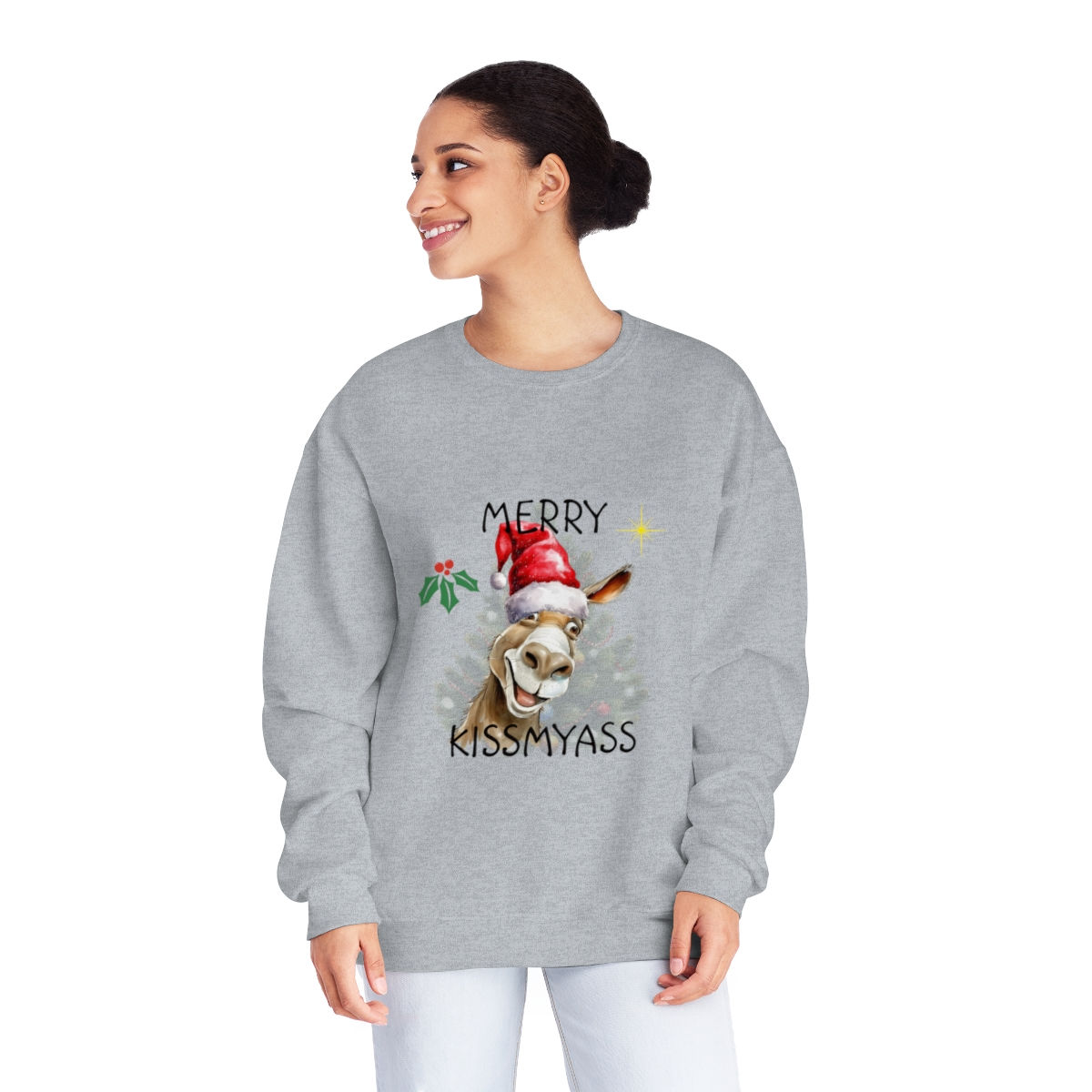 Merry Kiss My Arse Sweatshirt in Athletic Heather & various sizes