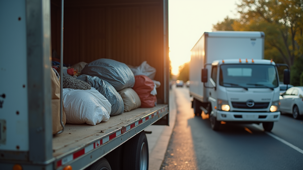 Close-up view of a cleanout service truck loaded with sorted items