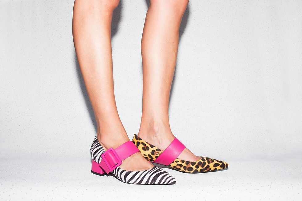 Thumbnail: mismatched animalier shoes zebra and leotard with pink lace and mid heel