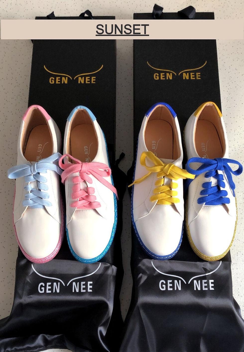 Thumbnail: mismatched laces for sneakers yellow and blue and pink and light blue