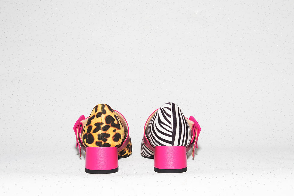 Thumbnail: scarpe animalier spaiate zebrate leopardate con laccetto e tacco basso rosa