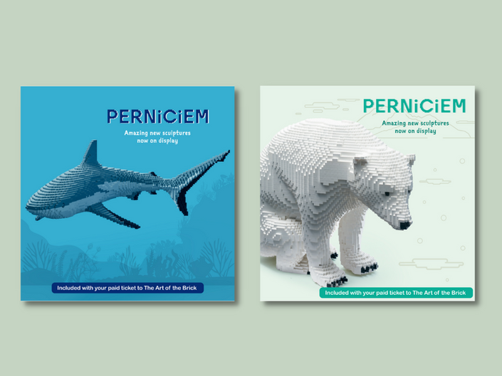 Graphic of animals built from legos in their environment