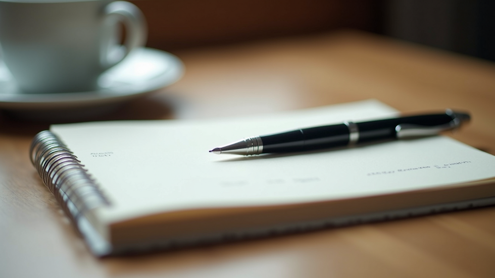 Close-up view of a journal and pen on a wooden table, symbolizing CBT thought records