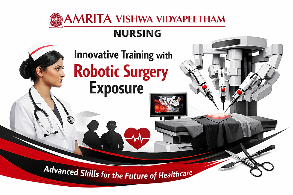 Amrita Vishwa Vidyapeetham Nursing showcasing innovative clinical training with robotic surgery exposure in a modern healthcare learning environment.