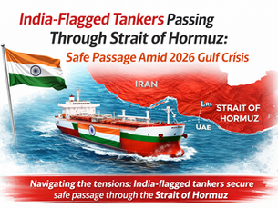 India-flagged oil tanker sailing through the Strait of Hormuz during the 2026 Gulf crisis