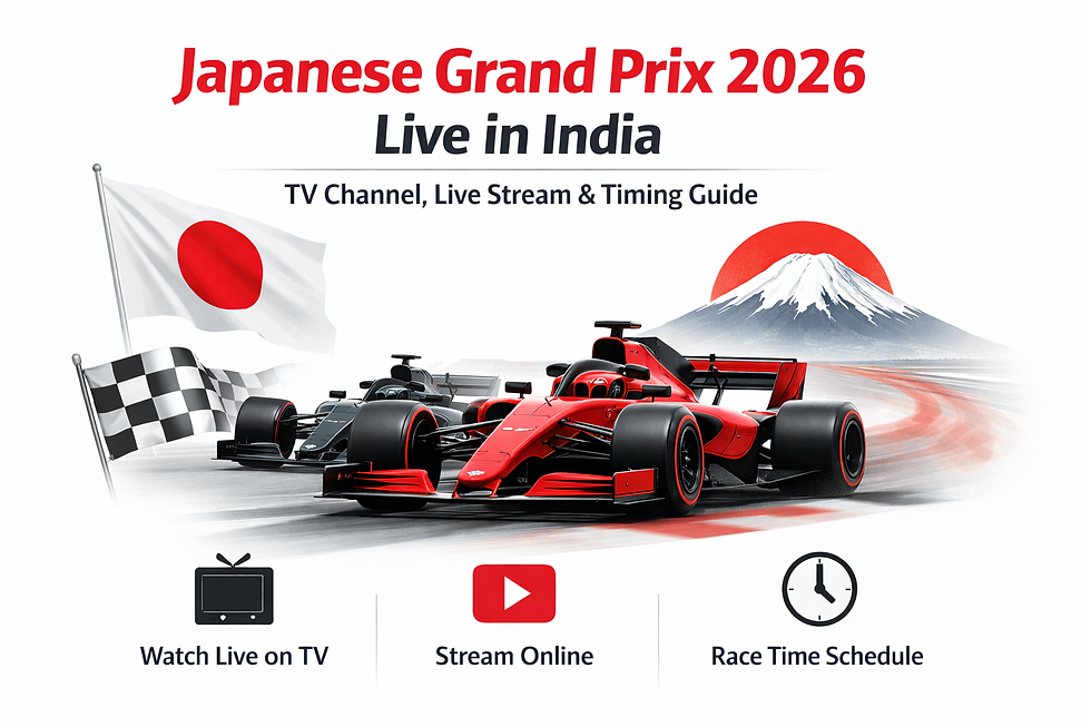 Japanese Grand Prix 2026 live in India TV channel, streaming and timing guide with F1 cars and Japan theme