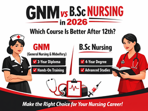 B.Sc Nursing vs GNM 2026 comparison infographic showing course duration, eligibility, career scope, and salary differences after 12th