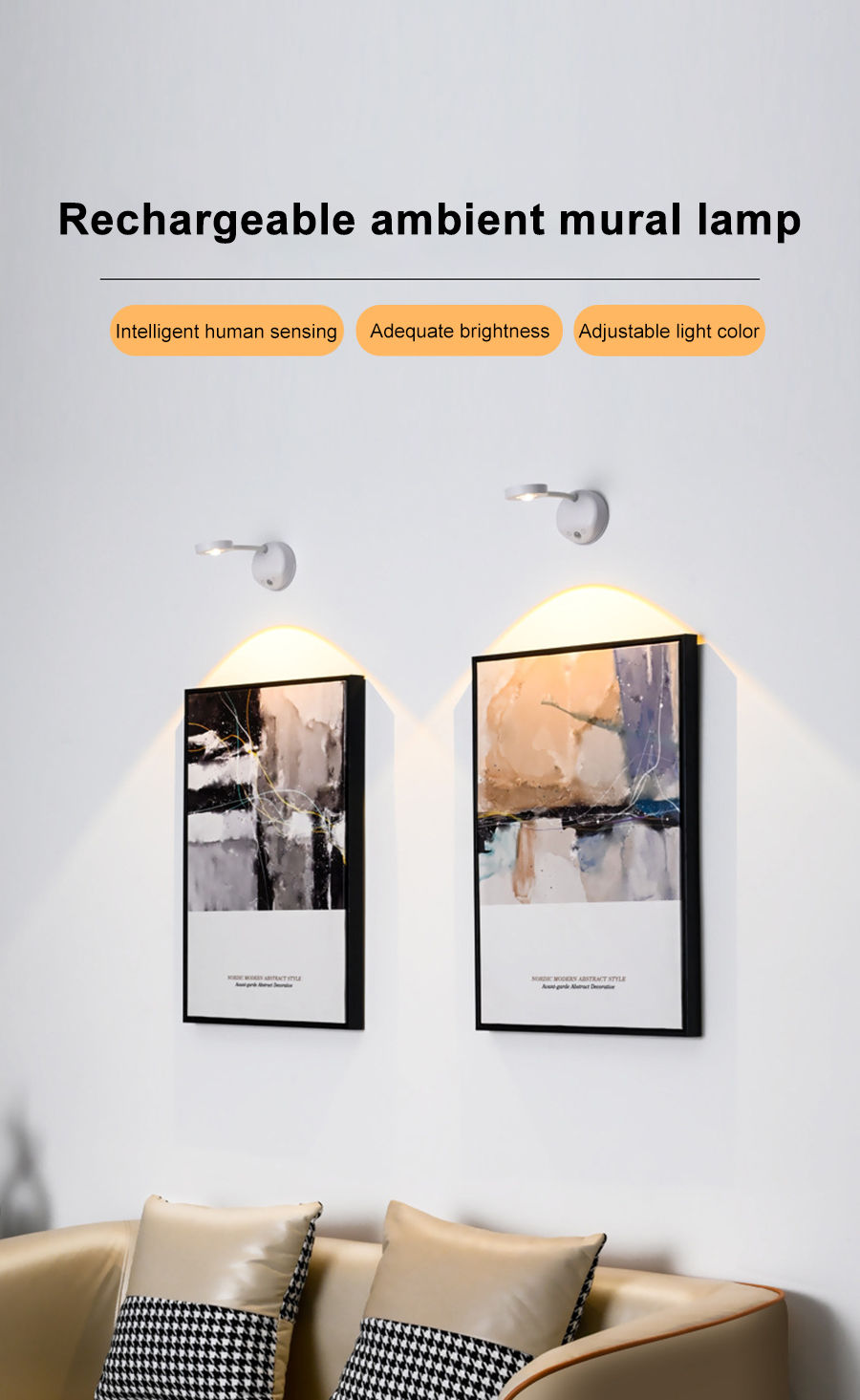Thumbnail: Night Light Motion Sensor Light Wireless USB LED for Kitchen Bedroom Mural Livin