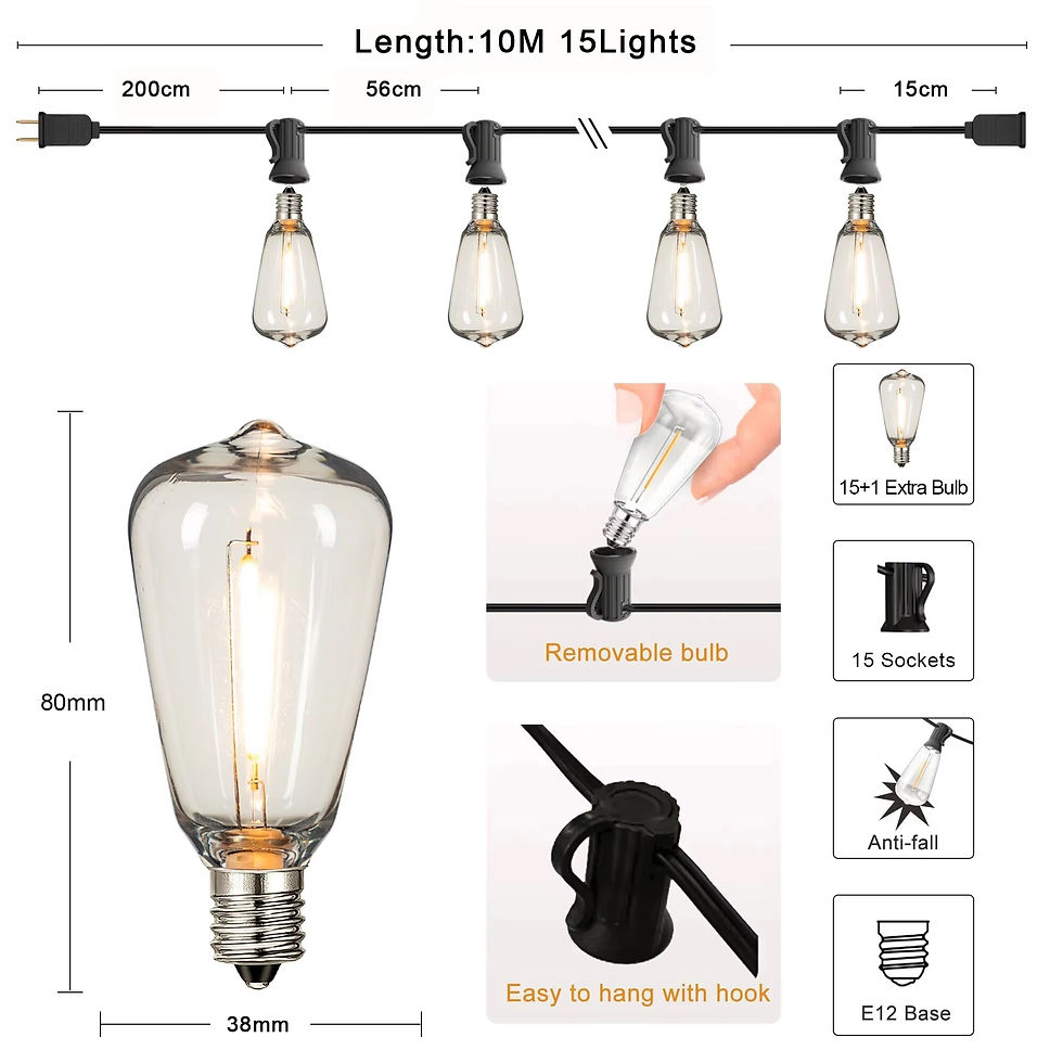Thumbnail: ST38 String Lights Outdoor Garland Connectable Shatterproof Waterproof Plastic L