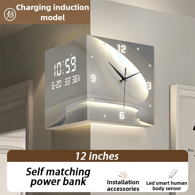 Thumbnail: Living Room Corner Wall Mounted Clocks Double Sided Needle Digital Wall Clocks A