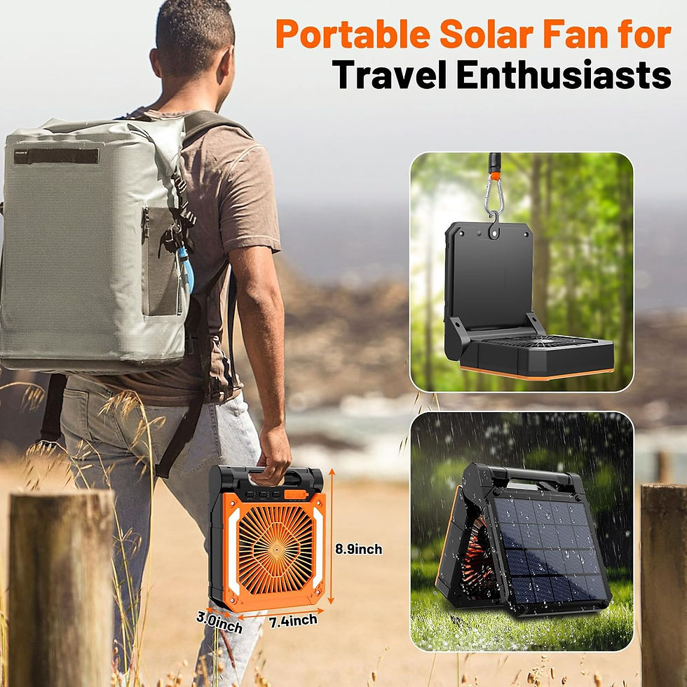 Thumbnail: Cordless Portable Electric Fan With Led Light Tent Car Camping Hook&USB&Solar Ch