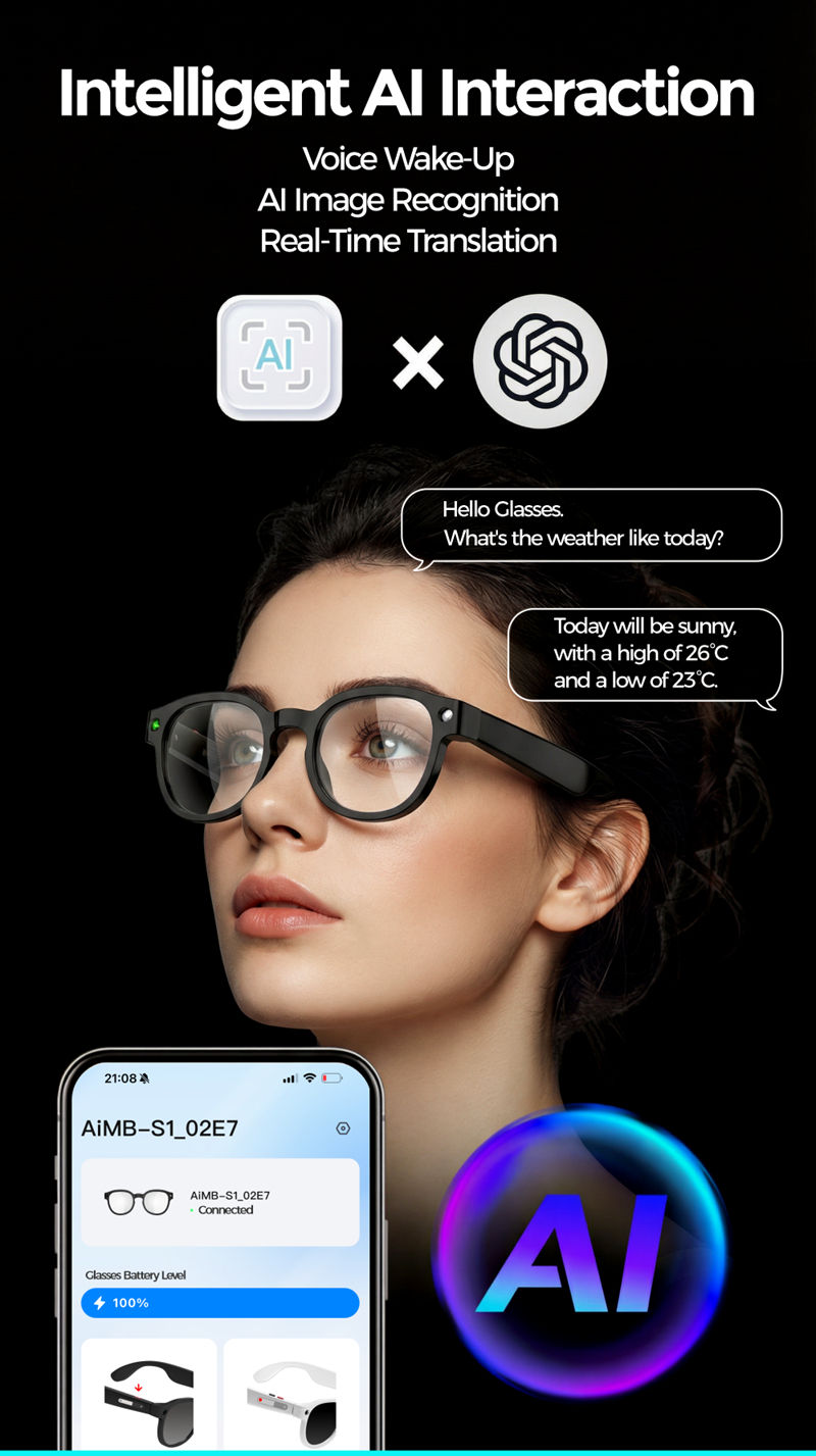 Thumbnail: Xiaomi for Men Women Ai Smart Glasses 8MP 4k HD Camera Glasses AI Wake-up Blueto